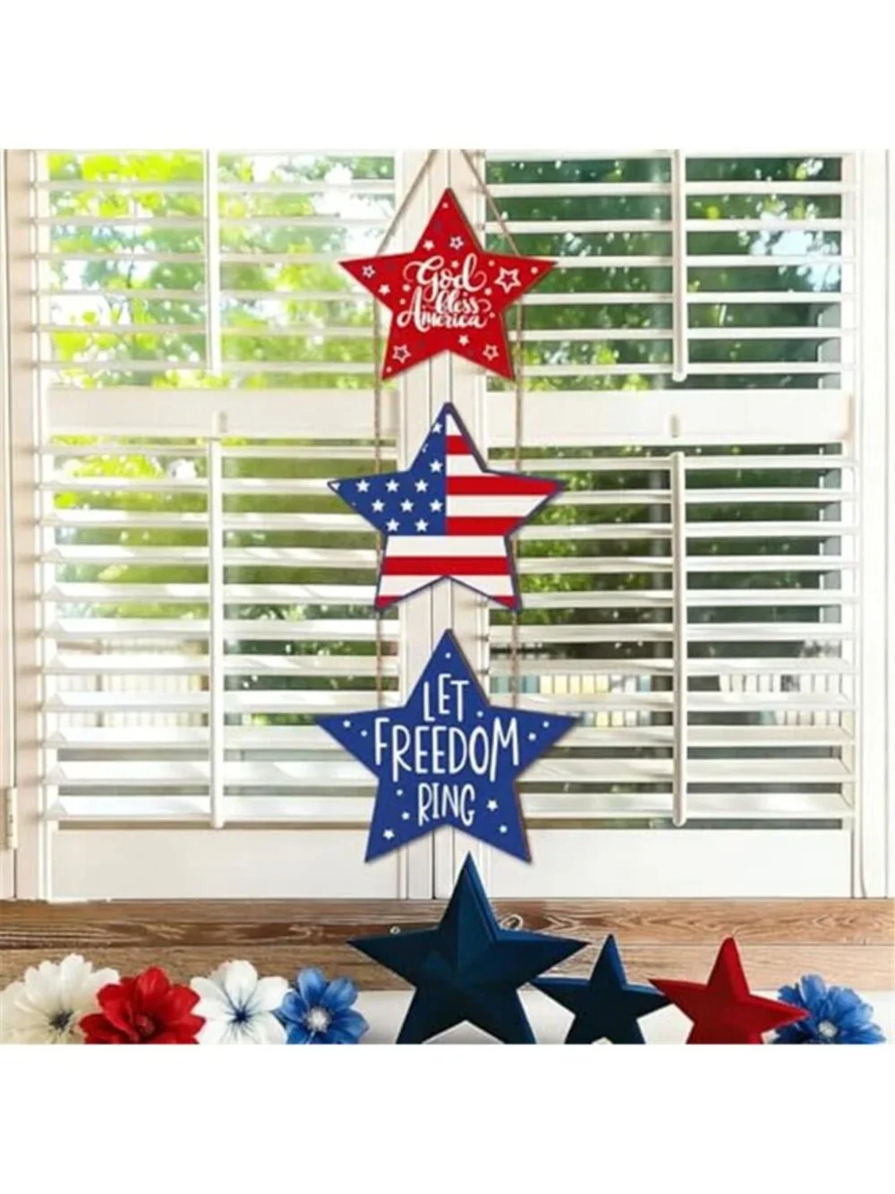 2 Pcs 4th of July Door Sign Patriotic Decoration Wooden Star Heart Wreaths